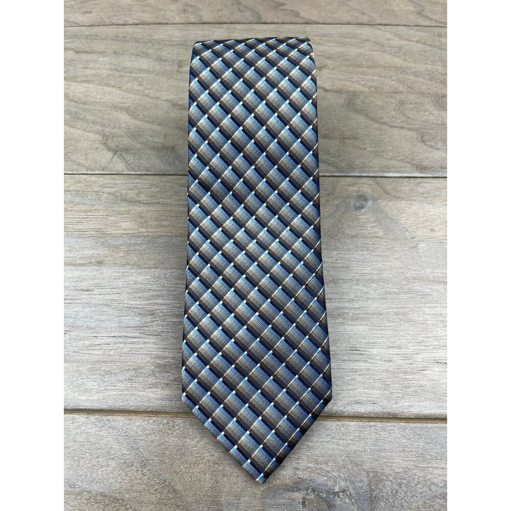 Haggar Men's Tie Blue Brown Plaid Silk Classic Pattern 58 inch